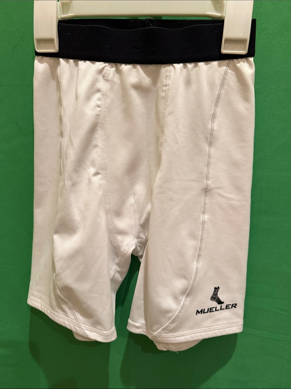 Youth White Compression Shorts with Black Waistband